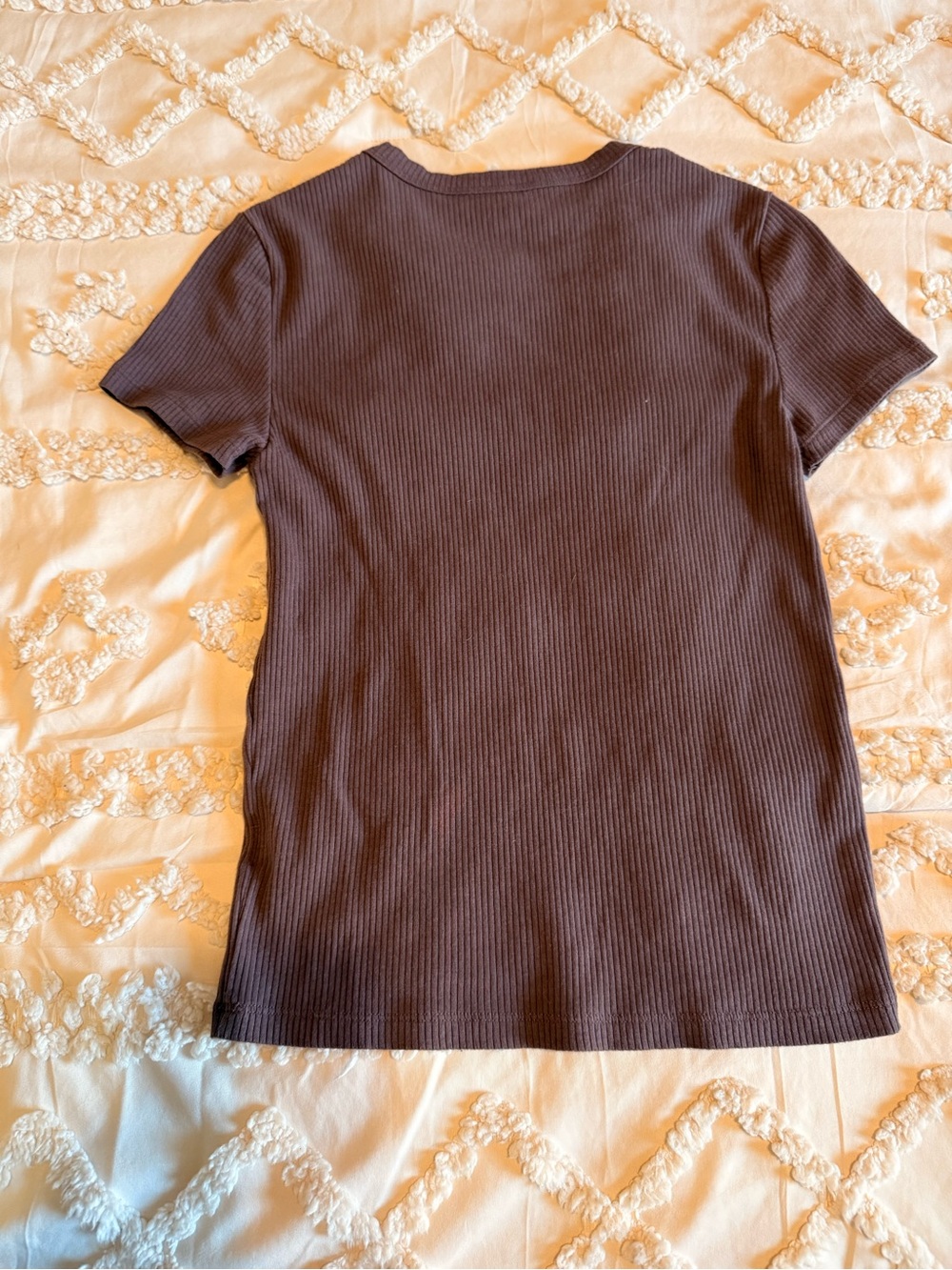 American Eagle Ribbed Crew Neck Tee Brown Small - Picture 2 of 5